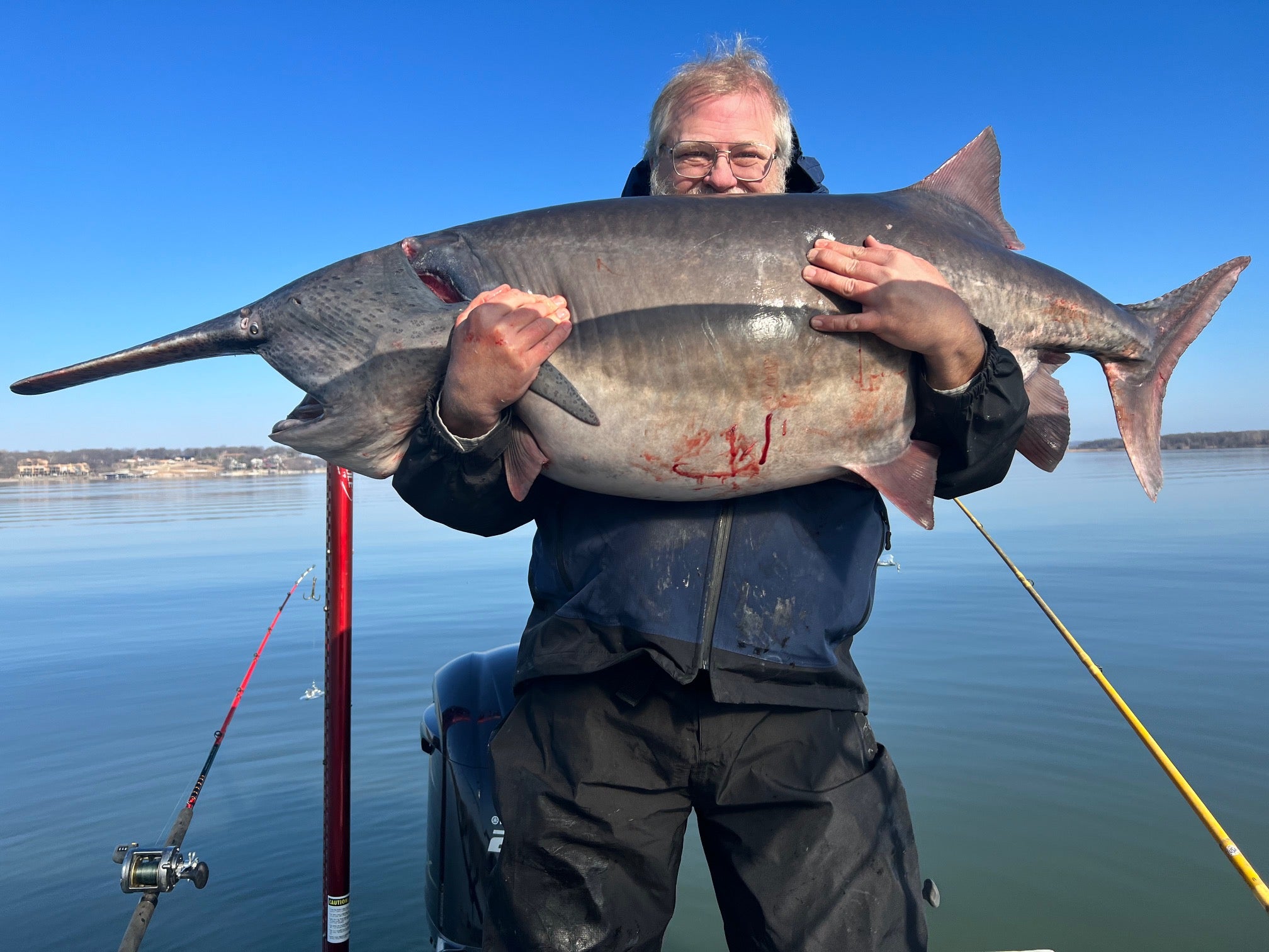 First-Time Angler Takes a Giant Paddlefish