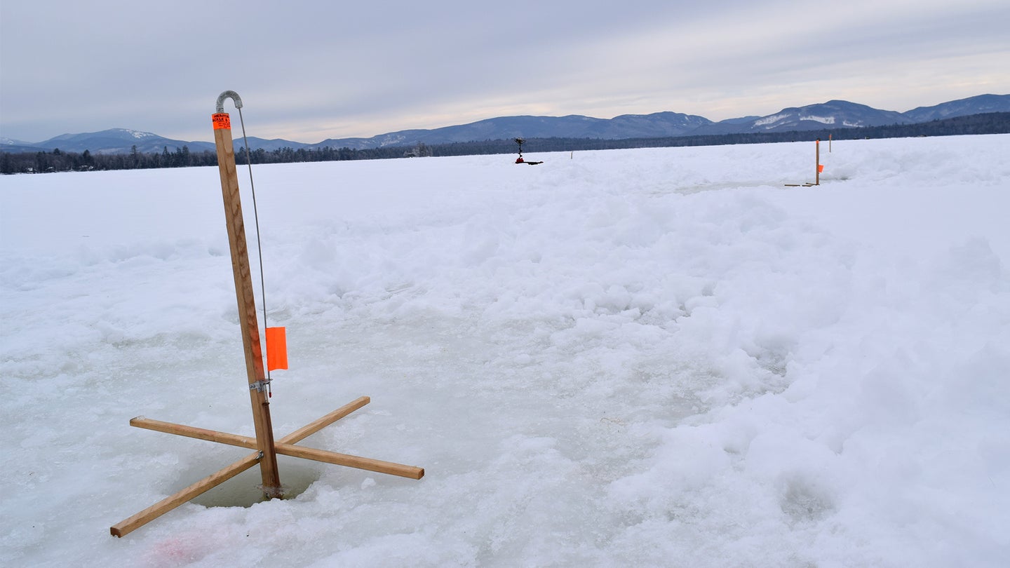 When Ice Fishing Tip Up Flags Go Up, You Run! 