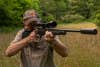 A shooter test fires the new Sauer 505 rifle from the off-hand position.