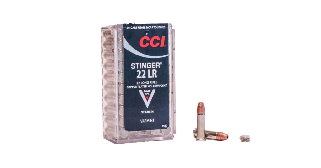 CCI Stinger 22 LR ammo on a white background.