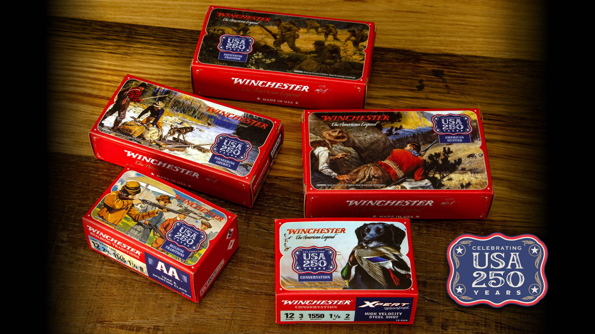 Winchester's collector edition cigar-box packaging covering five themes.