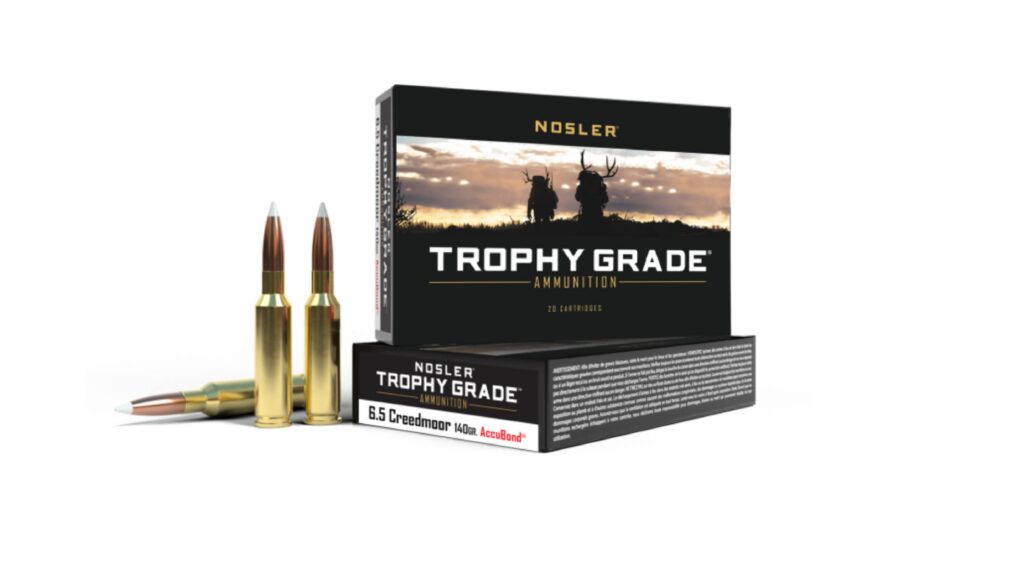 Nosler Trophy Grade AccuBond 6.5 Creedmoor ammo on white background