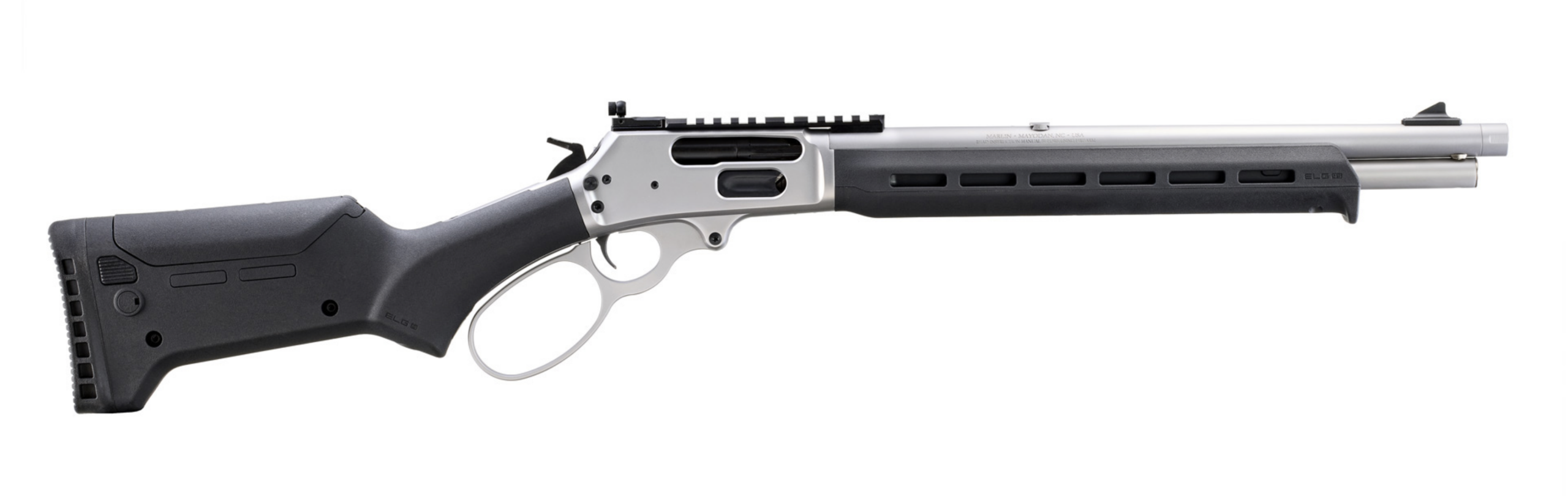 Marlin 1895 Trapper with Magpul stock on a white background.