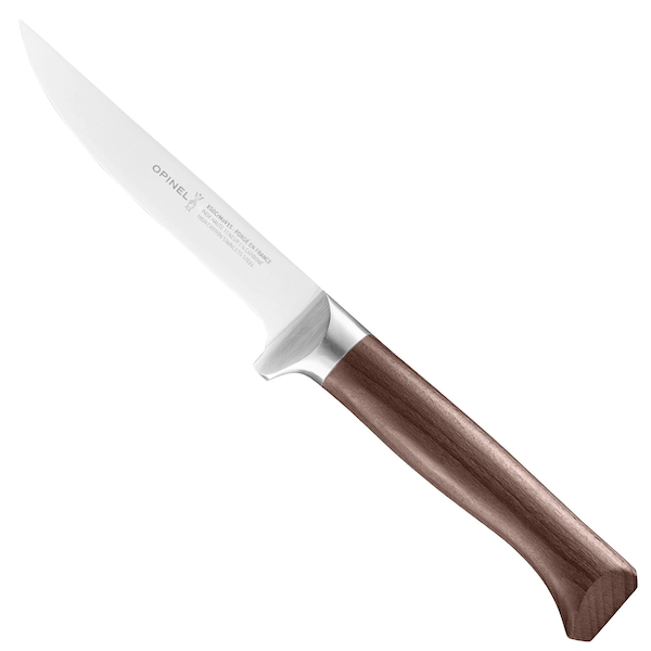 Opinel stainless steel chef knife with dark walnut wooden handle made in France