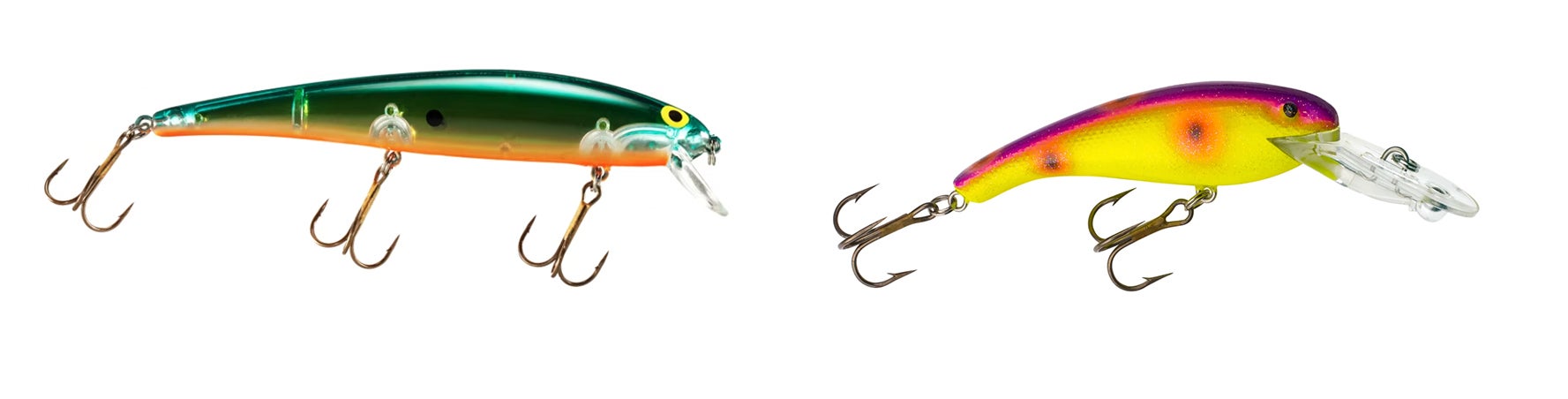 Side-by-side photos of two good walleye baits. 