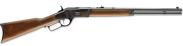 Winchester lever-action rifle with walnut stock and blued steel barrel