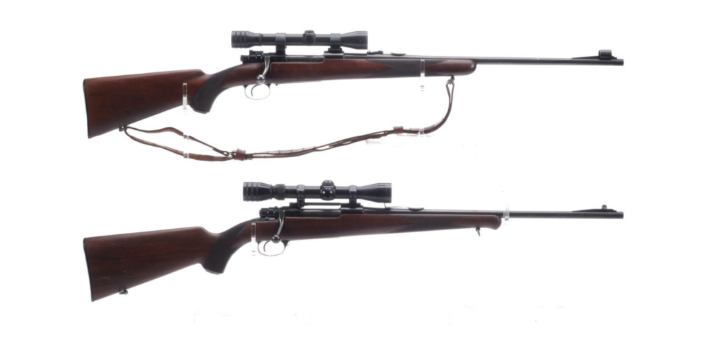 Two Husqvarna hunting rifles on a white background.