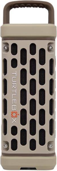 Turtlebox portable outdoor Bluetooth speaker in tan and brown rugged design