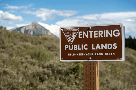 A Bureau of Land Management signs on public lands in the West.