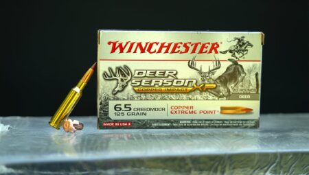 Winchester Deer Season XP Copper Impact 6.5 Creedmoor 125 grain ammunition box with bullet