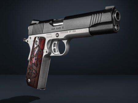 4 Top Handguns for Hunting and Defense Kimber Camp Guard 10 semi-automatic pistol with wood grips from Yonkers NY USA