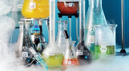 The Strongest Fishing Knots For Each Type of Line—Tested Colorful laboratory glassware with chemicals and dry ice smoke in science experiment setup