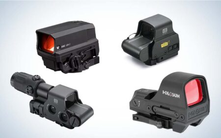 Four tactical red dot and holographic weapon sights from Vortex, EOTech, and Holosun brands.