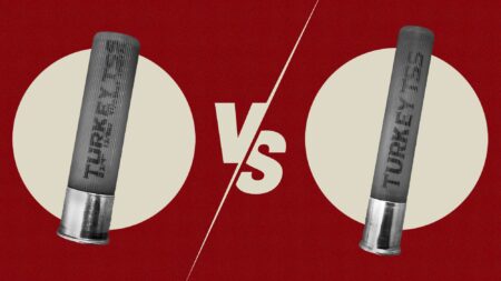 Two Turkey Tec shotgun shells displayed side by side in a versus comparison graphic.