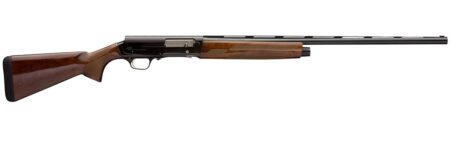 Browning semi-automatic shotgun with walnut wood stock and blued steel barrel