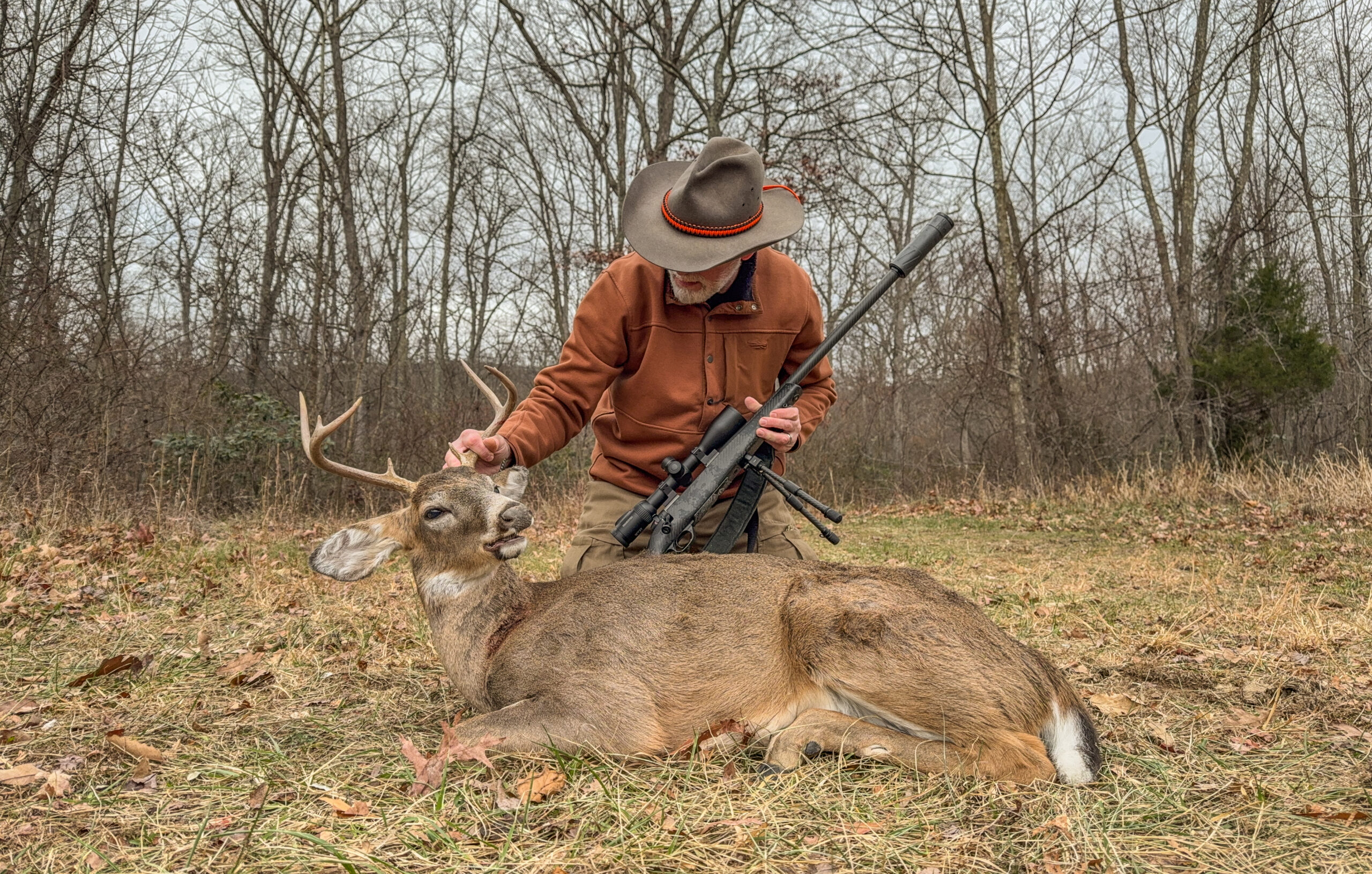 Field & Stream's shooting editor with a a whitetail buck taken with the new Weatherby 25 RPM cartridge. 