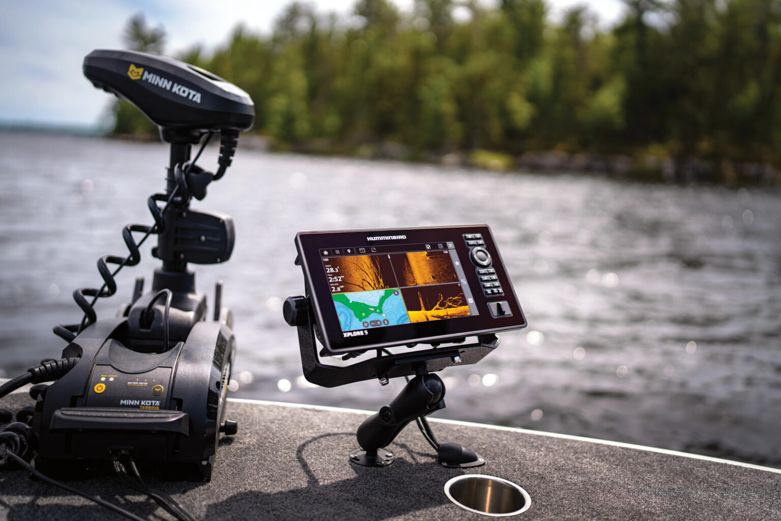 Humminbird Fish Finder on bow of boar