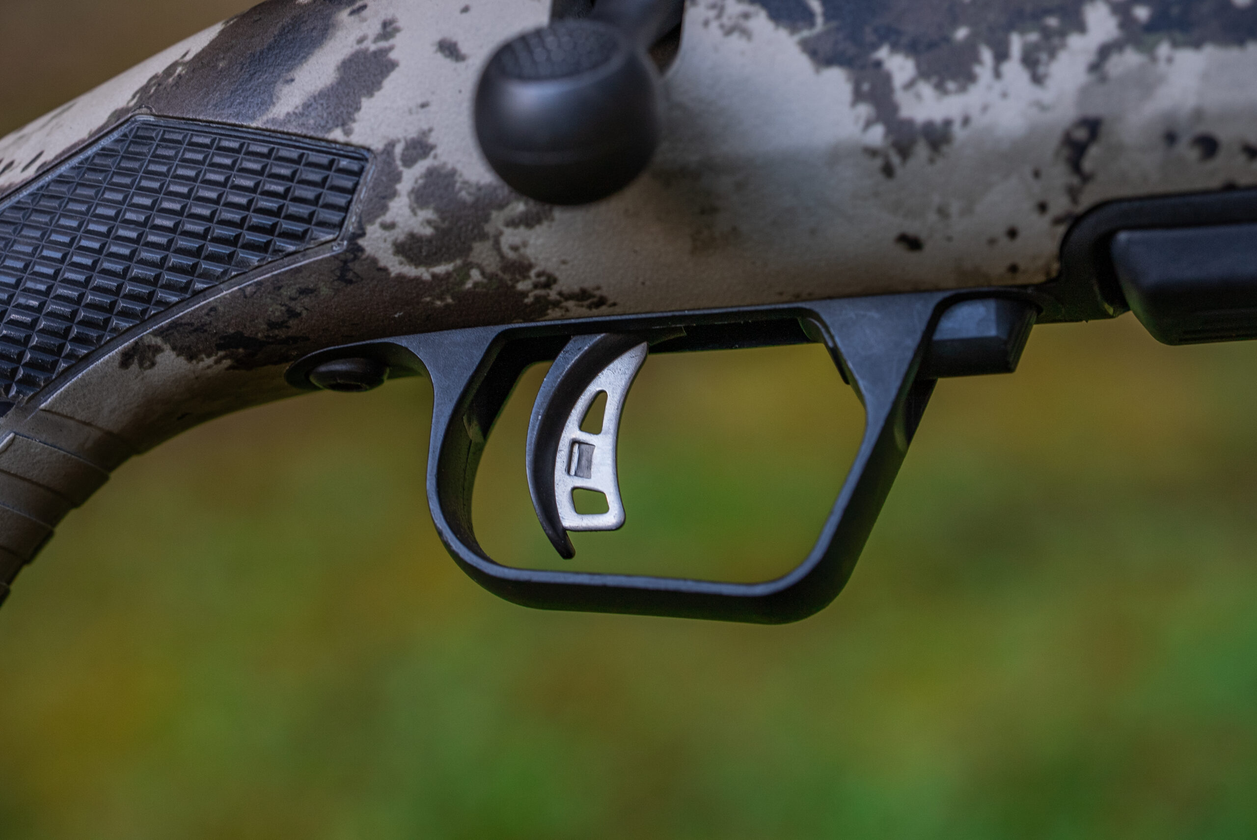 Closeup of the Savage Model 110 Ultralite trigger. 