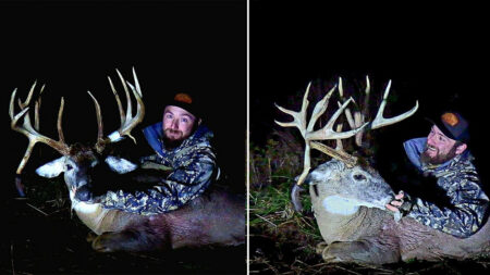 Bowhunter Arrows 200-Plus Inch Iowa Giant on Pressured Public Land A hunter poses with a trophy whitetail taken in Iowa.