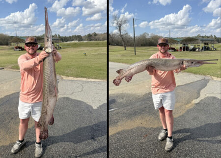 A Georgia fisherman poses with a state record gar.