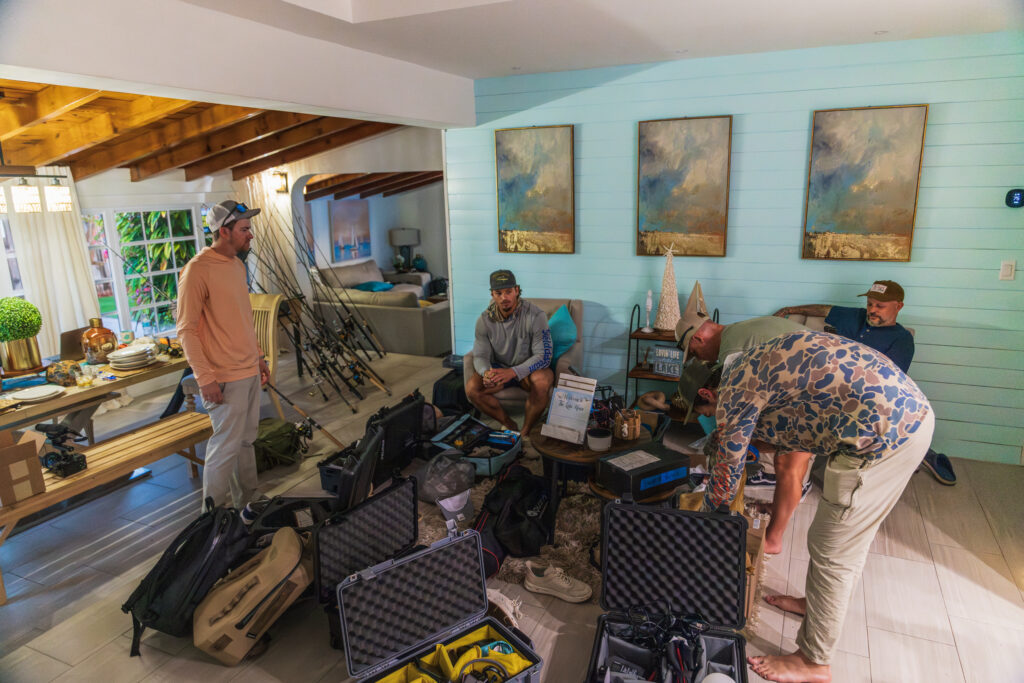 Fisherman unpack their gear and tackle at the Florida fish camp.