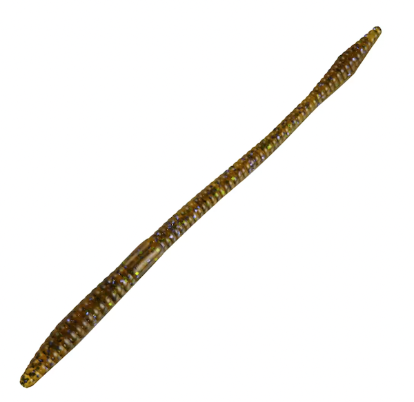Olive green and brown glitter soft plastic stick worm fishing lure bait