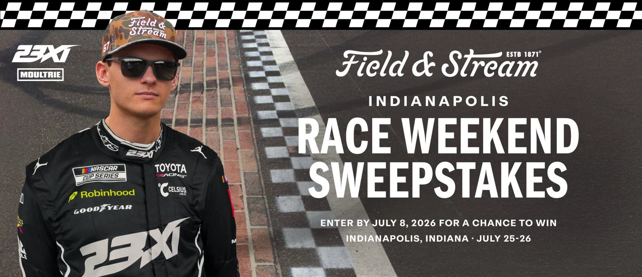 NASCAR driver in 23XI Racing suit at Field & Stream Indianapolis Race Weekend Sweepstakes