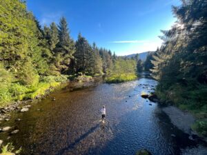 A man stream fishing in Alaska 