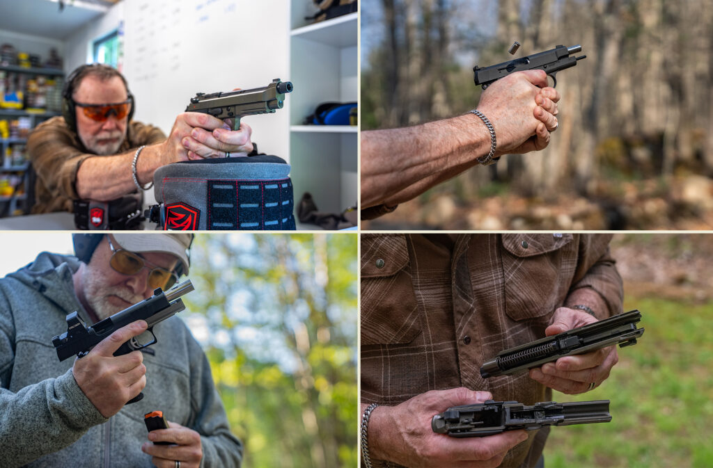 Photos of person testing handguns