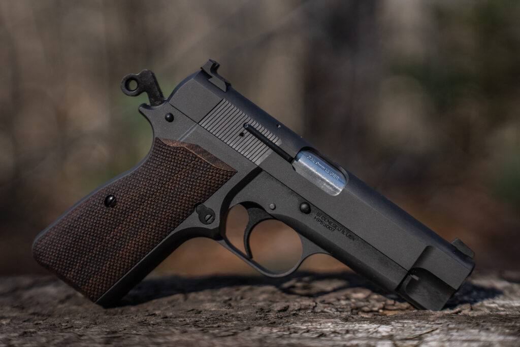 Springfield-Armory SA-35 4-inch pistol resting on a board