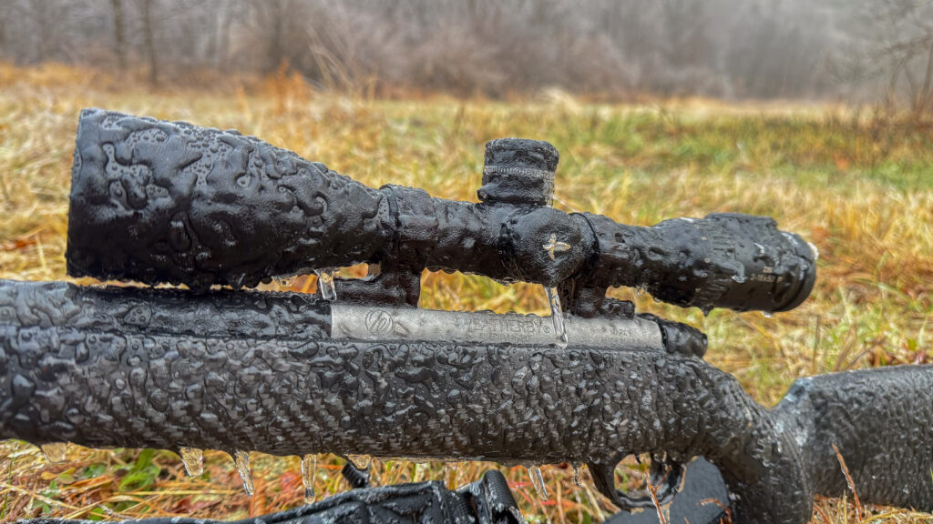 The Backcountry Guide Ti rifle covered in ice during a hunt
