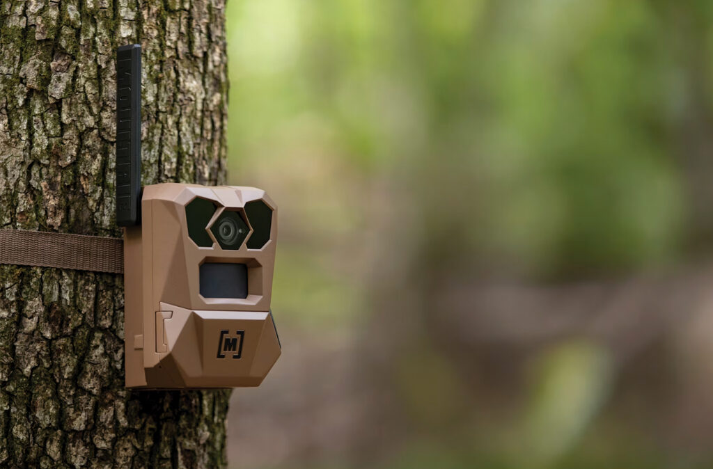 Moultrie Edge 4 attached to a tree in the woods