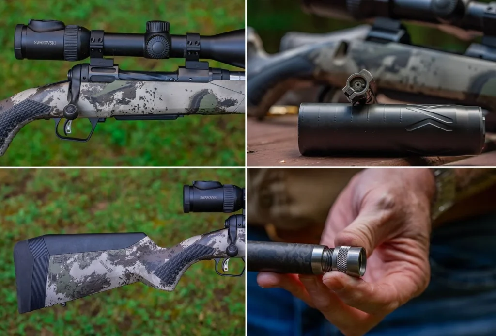 Closeup photo showing features of Savage 110 Ultralite rifle.