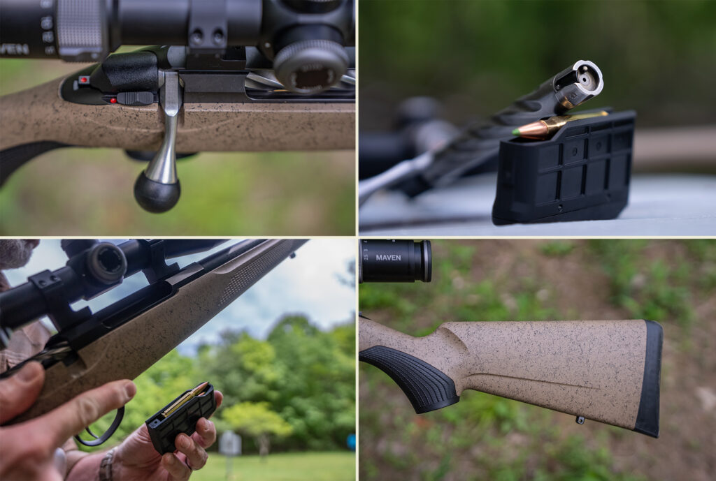 Close-up photos of the Tikka Roughtech's features. 