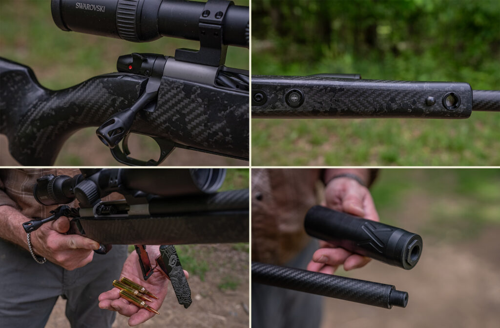 Closeup photos showing key features of Mark V Backcountry Guide Ti rifle