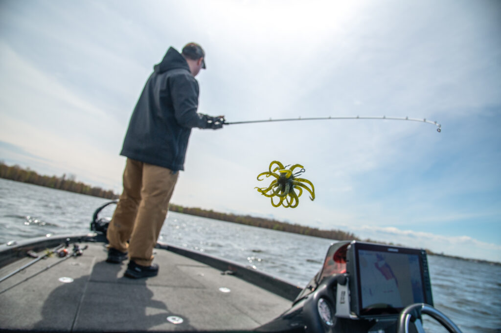 Angler casts an urchin bait
