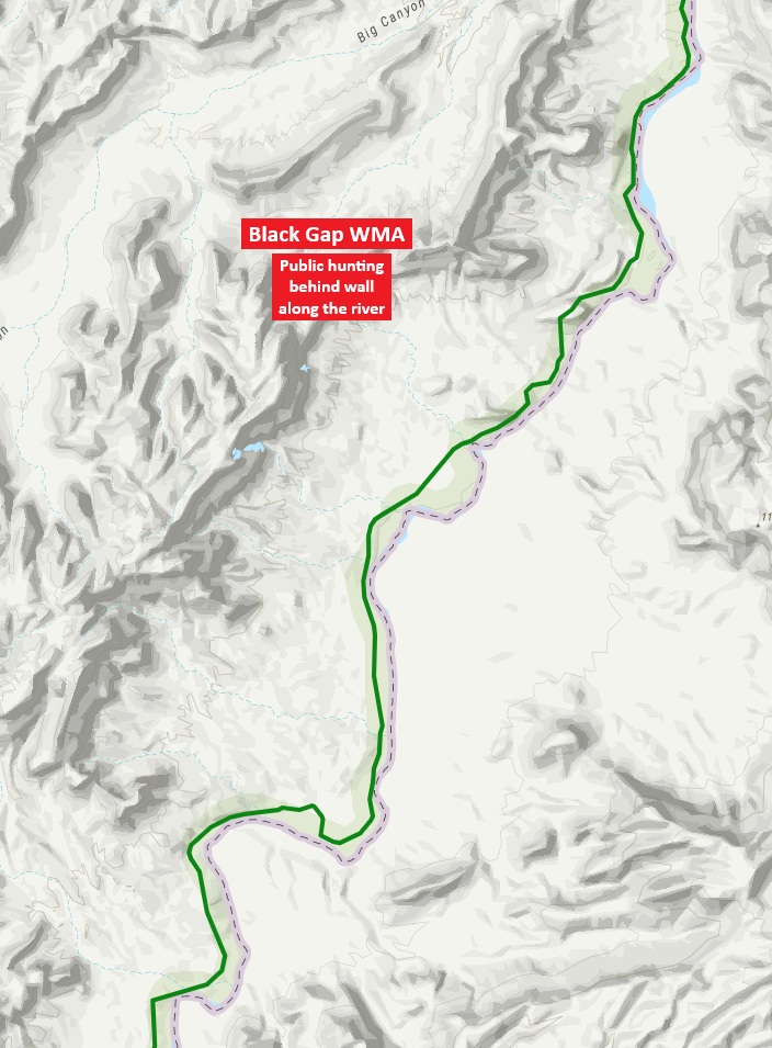 A map of a proposed border wall on public land in Texas. 