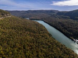 An aerial view of the Tennessee River Gorge.