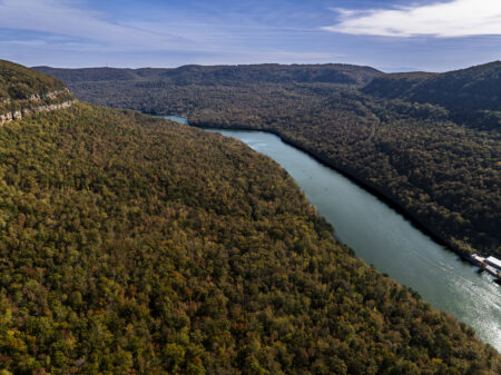 An aerial view of the Tennessee River Gorge.