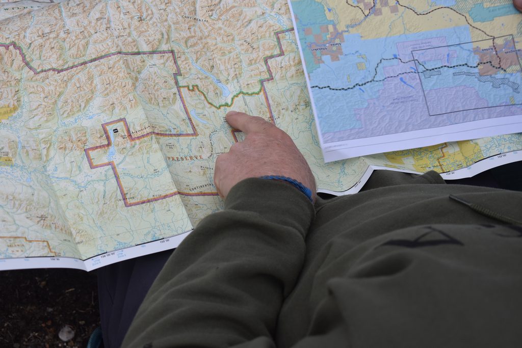 A map of a National Park in Alaska alongside a map of a proposed mine road. 