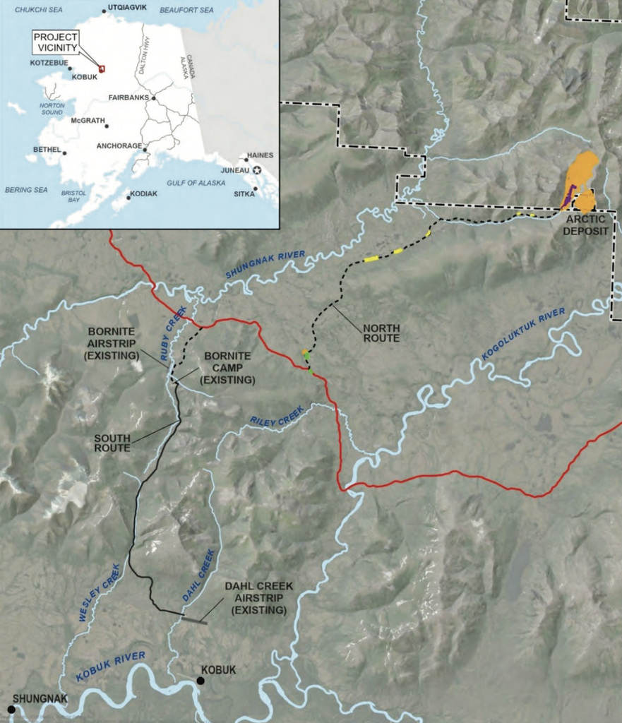 A map of a proposed mine in Alaska. 