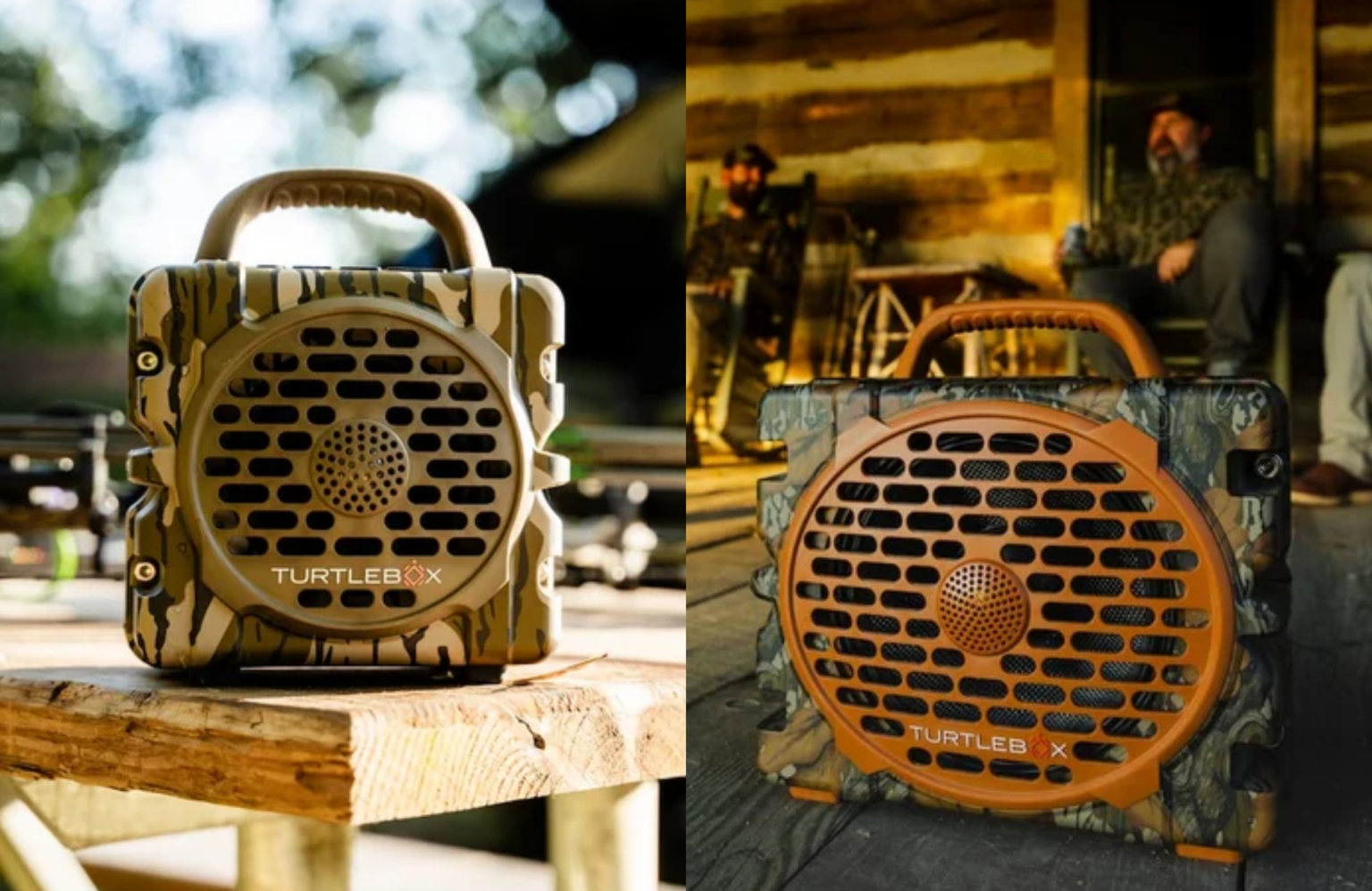 Turtlebox x Mossy Oak speakers in Bottomland and Fall Foliage