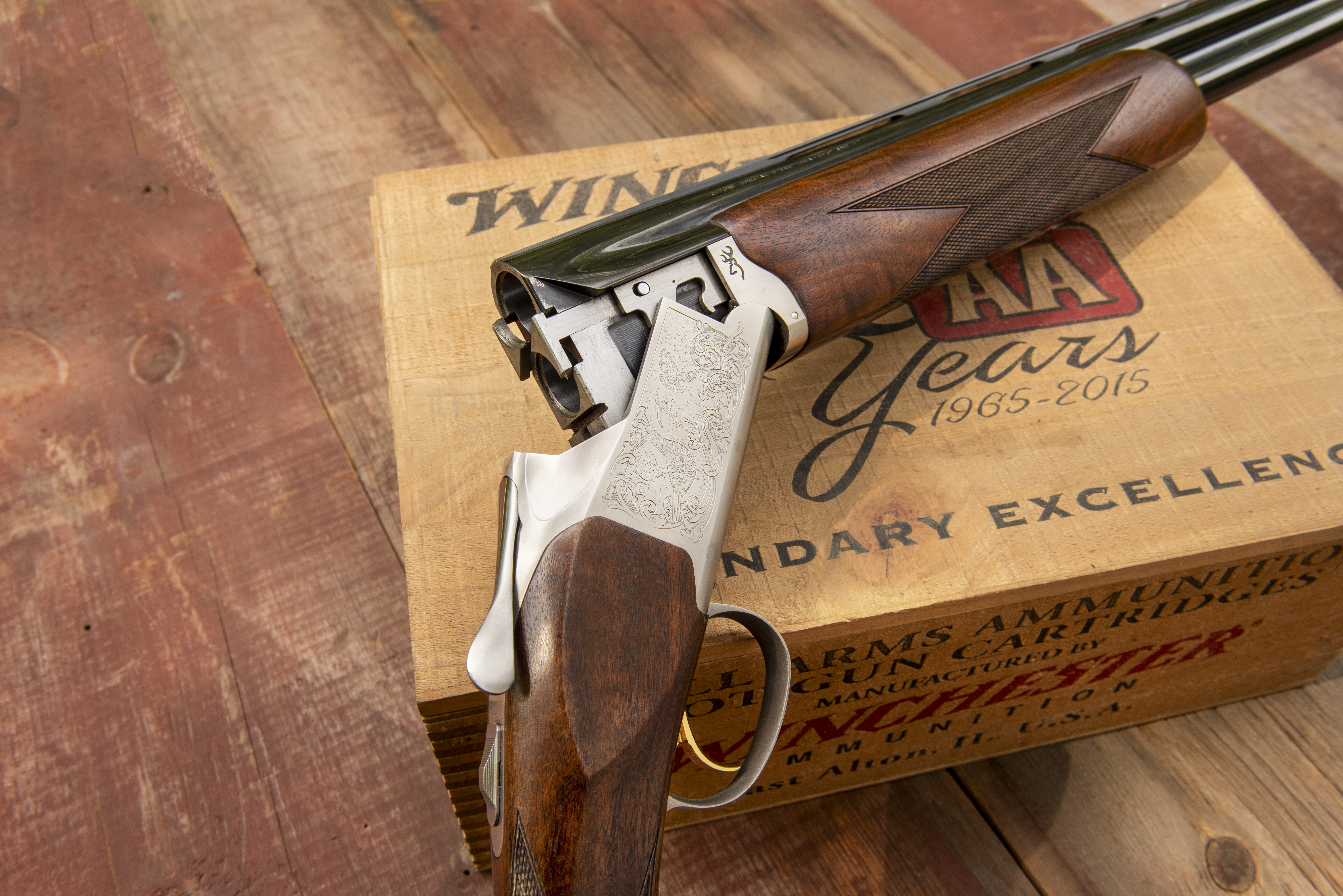 A closeup of the Browning Citori 825 action. 