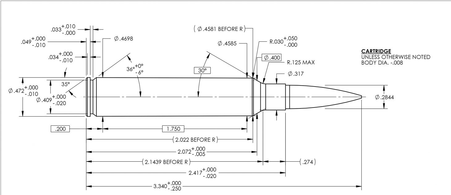 A diagram showing the dimensions of a Federal 7mm Backcountry cartridge.