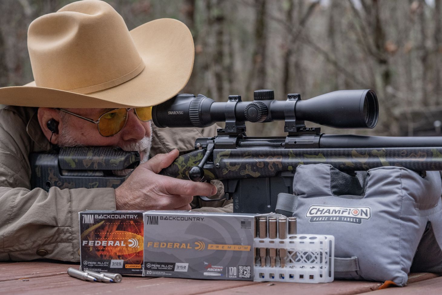 A shooter fires a rifle while testing the new Federal 7mm Backcountry ammo.