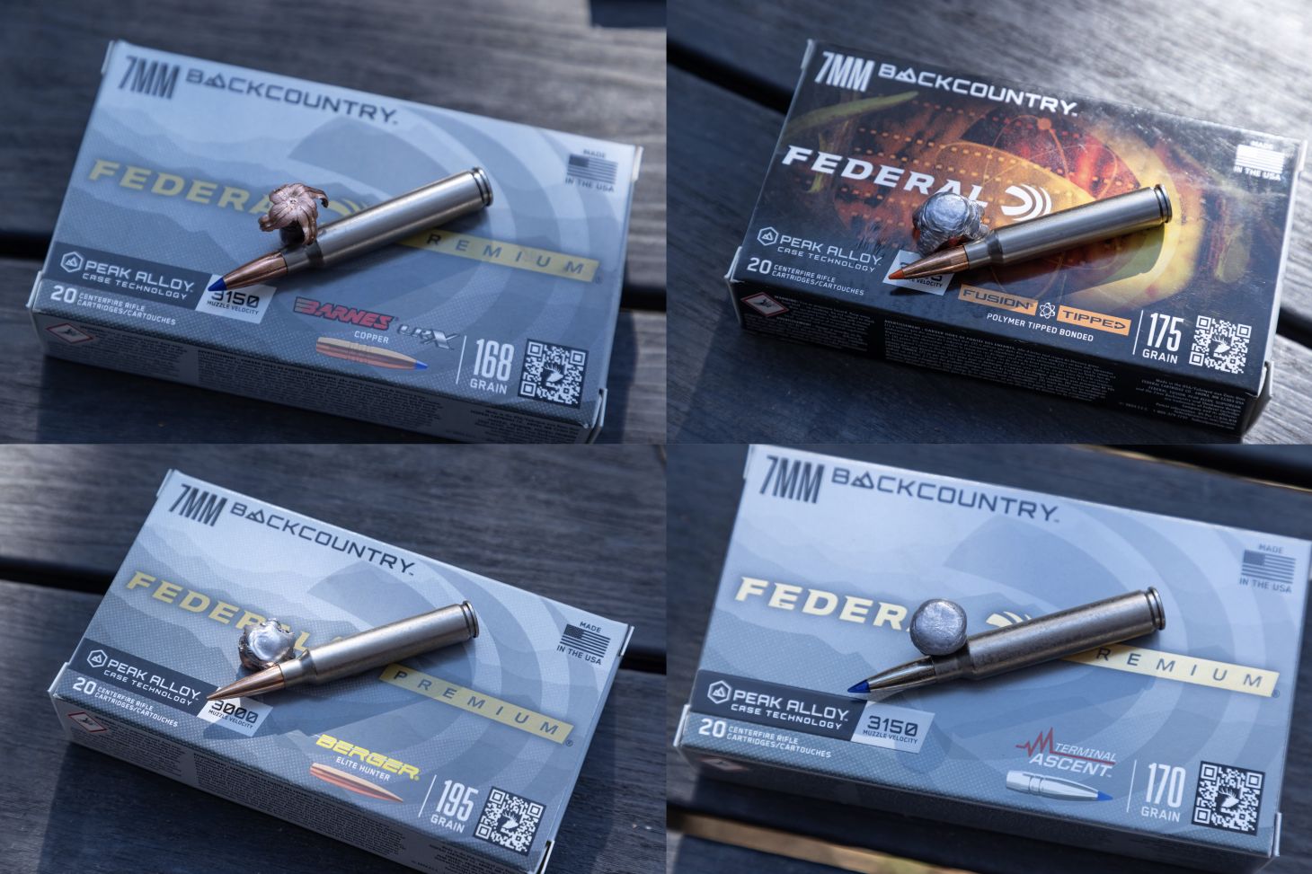 A grid showing four different load offerings for the Federal 7mm Backcountry cartridge.