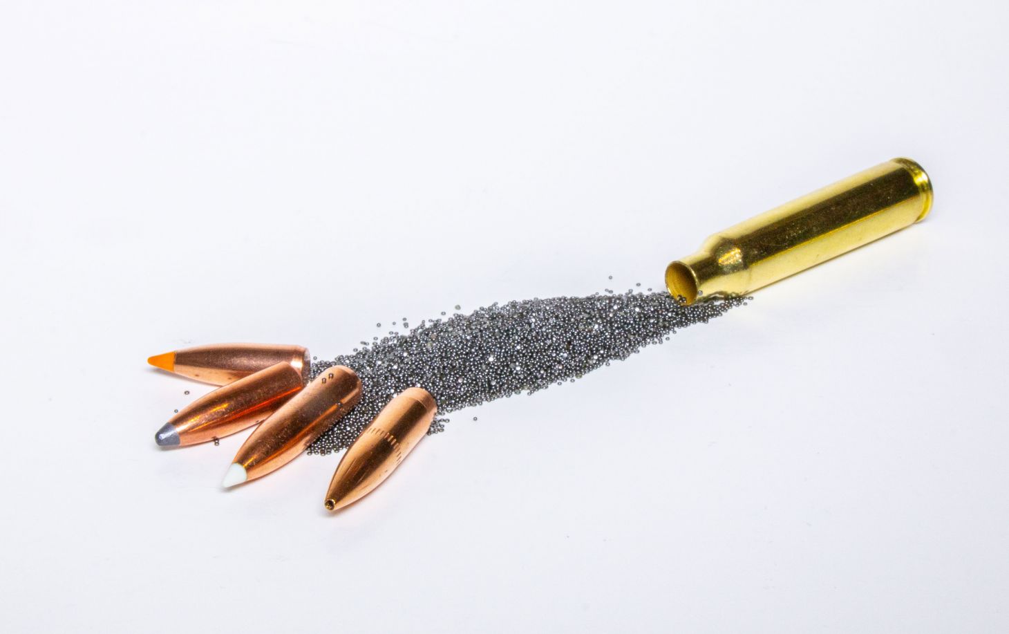 Three bullets, two casings, and a pile of gunpowder. 