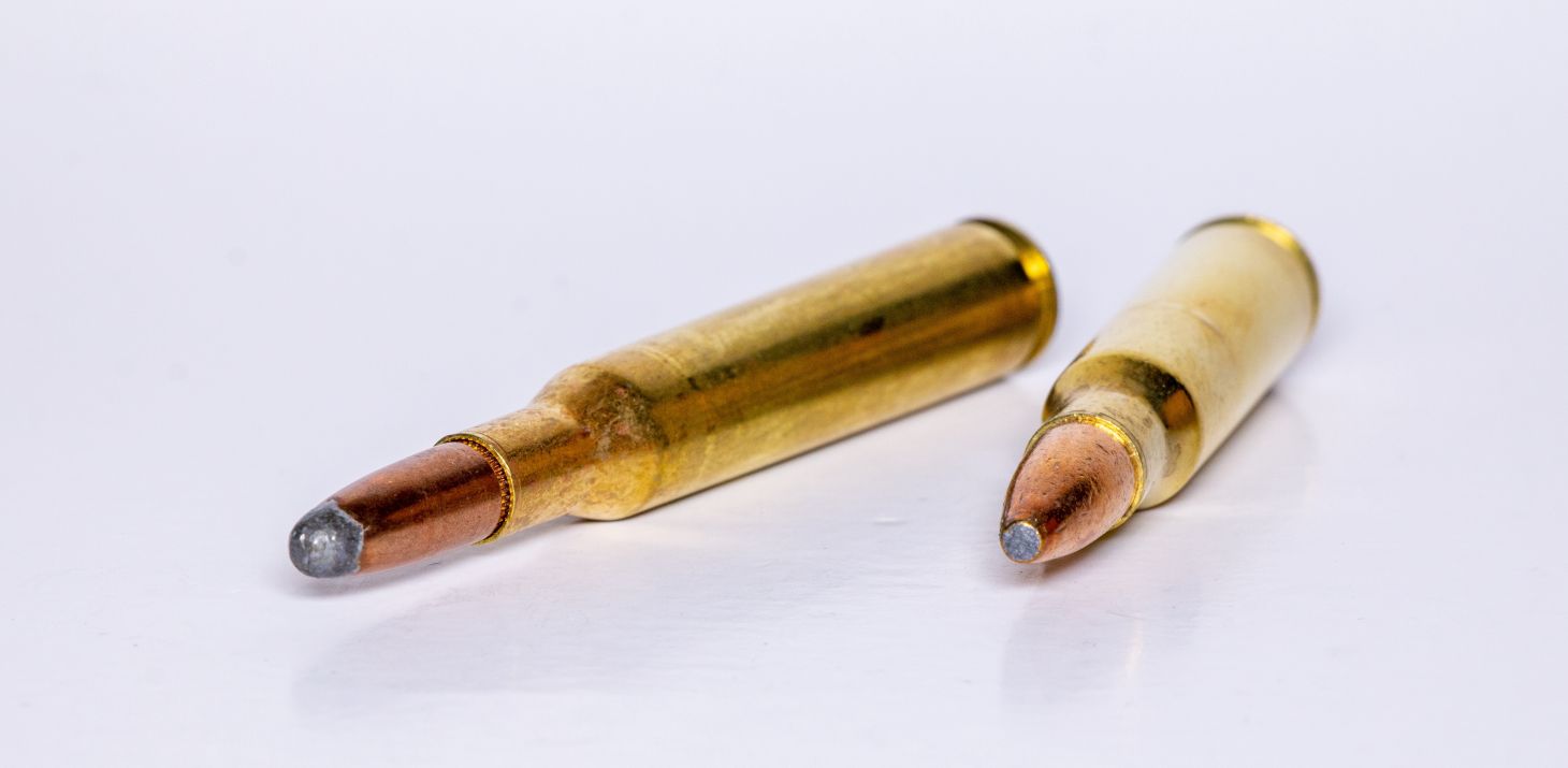 The 270 Winchester and 308 Winchester cartridges on a white background. 