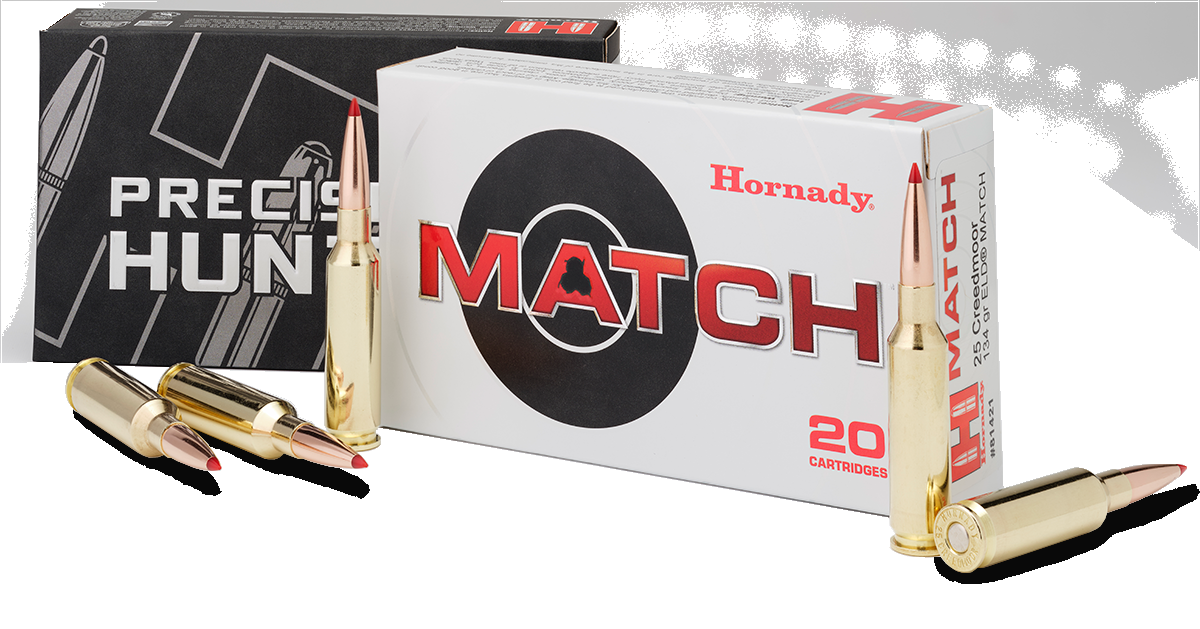 25 Creemoor ammunition on a white background. 