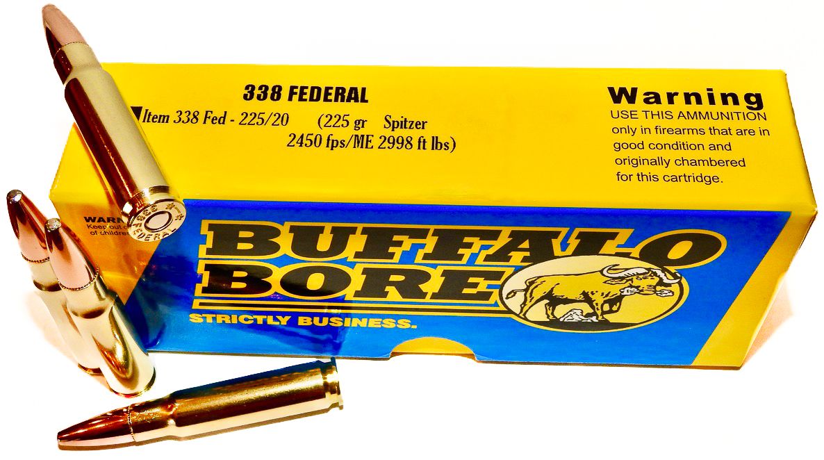 Buffalo Bore ammunition on white background.